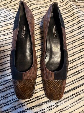 Proxy Suede Leather Flats Women 8.5 Square Toe Patchwork Zebra Snake Brown Black